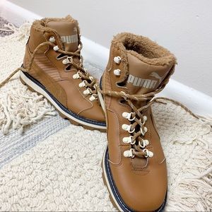 PUMA Brown Sherpa Lined Lace Up Boots